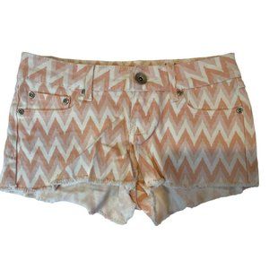Mudd Womens Shorts Low Rise Chevron Denim Cut Off Stretch Pink White Size 3